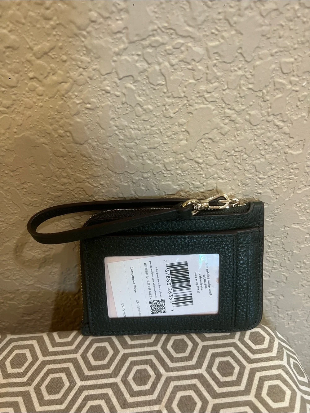 kate spade Dark Green Leather Wristlet Card Holder with Gold Logo